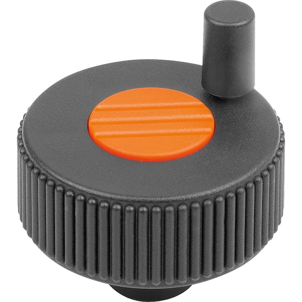 Knurled Knob W Handle Size:3, D1=63, Form:H, Plastic Black, Comp:Steel Cap:Orange Ral 2004, D=8H8,